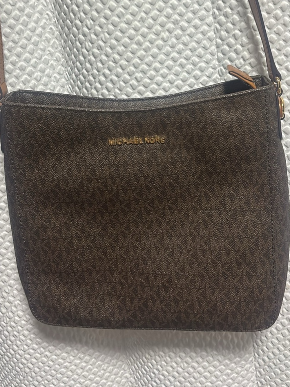 Michael Kors Dark Brown Signature Logo Shoulder Bag with Gold Hardware